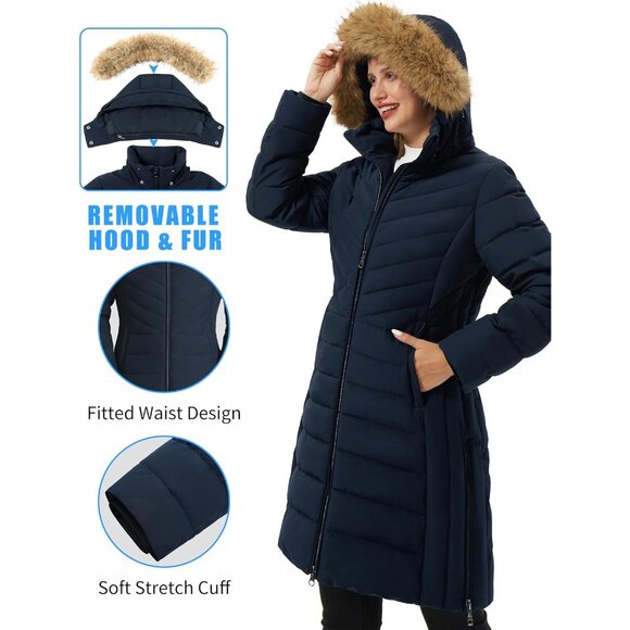 Women's Winter Coats Warm Thicken Long Puffer Jacket Waterproof Quilted Parka wi - Picture 5 of 6